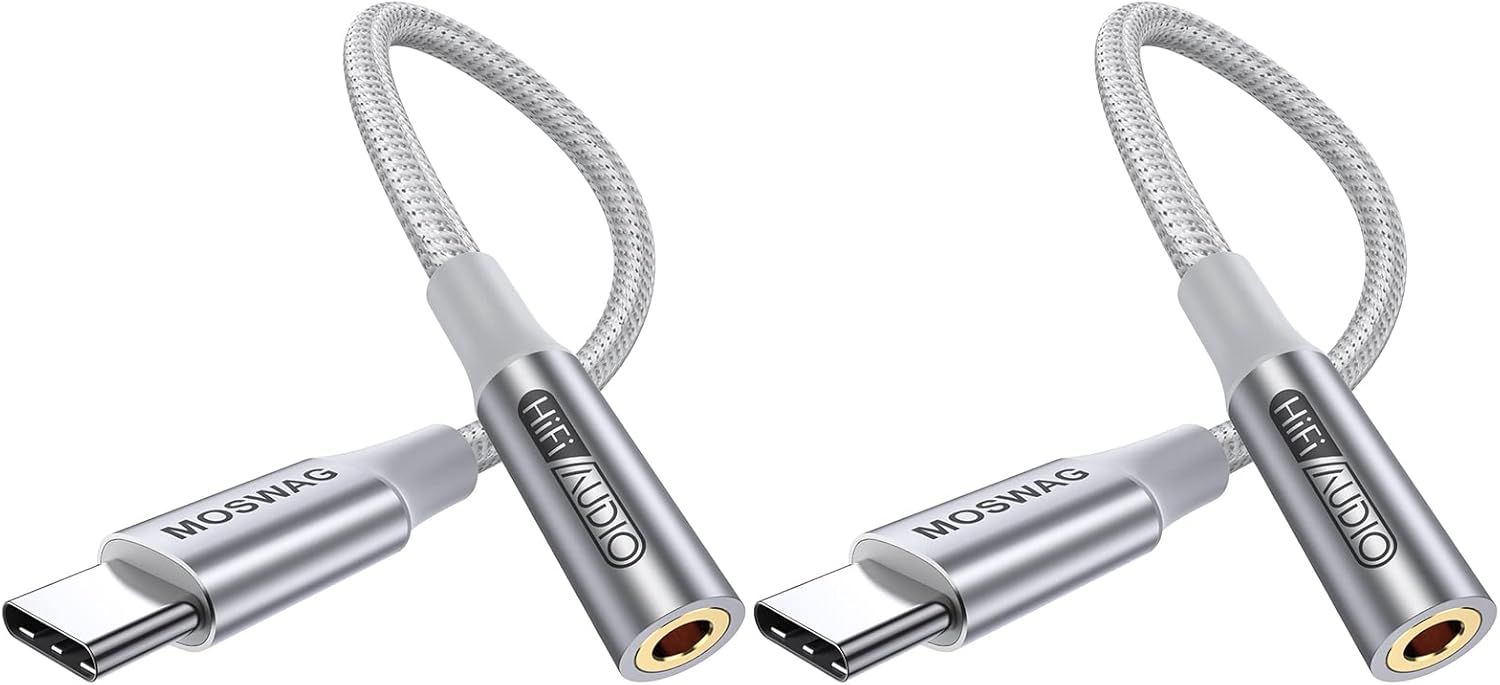 LORANKA USB-C to 3.5mm Headphone Adapter (2 Pack), Audio Dongle Cable Compatible with Pixel 4/3/2 XL, Samsung Galaxy S21/S20 Ultra/S20+/Note 20/10/S10/S9 Plus, iPad Pro