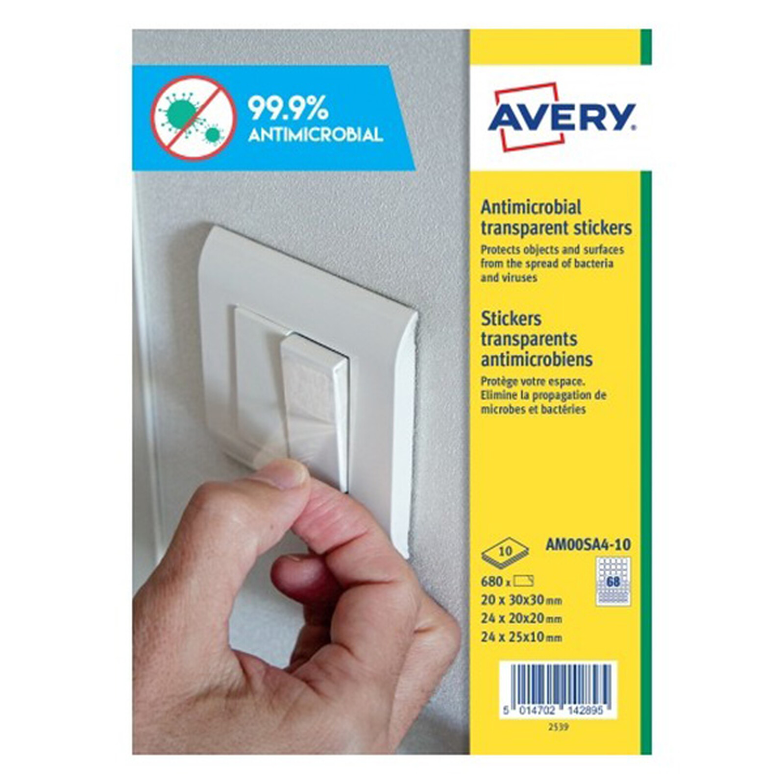 Autocollants antimicrobiens Avery 680 en divers formats (AM00SA4-10)