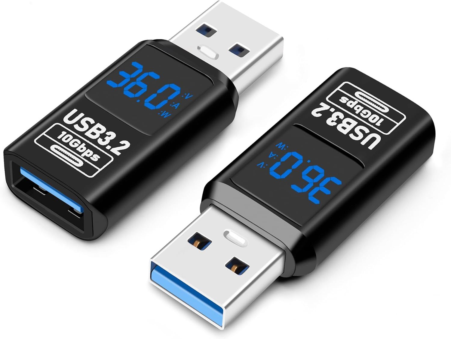 LORANKA USB 3.2 Adapter - Digital Display, 10Gbit/s, Power Monitoring, 36W Fast Charging (2-Pack) 