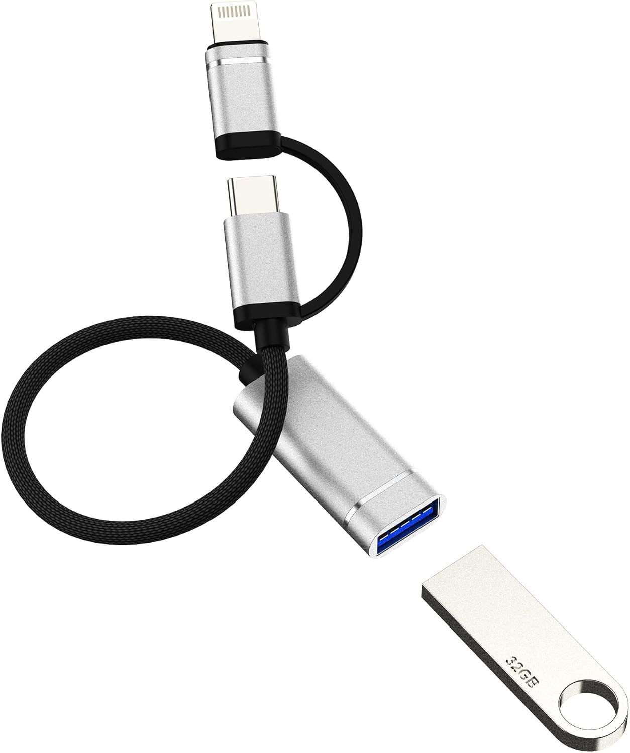 LORANKA USB C to Lightning + USB OTG 3.0 Adapter (2-in-1) for iPhone 16/15/14/13 Pro Max, Compatible with Apple & Samsung