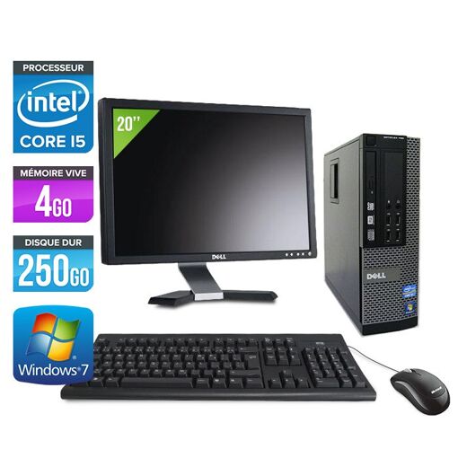 Dell Optiplex 790 SFF + Écran 20'' - Intel Core i5-2400 / 3,10 GHz - 4 Go RAM - 250 Go HDD - DVD - Ethernet Gigabit - Windows 7 Professionnel