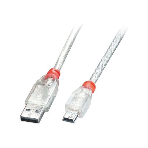 Cable USB Lindy - 1 m, Tipo A a Mini B, USB 2.0, Transparente