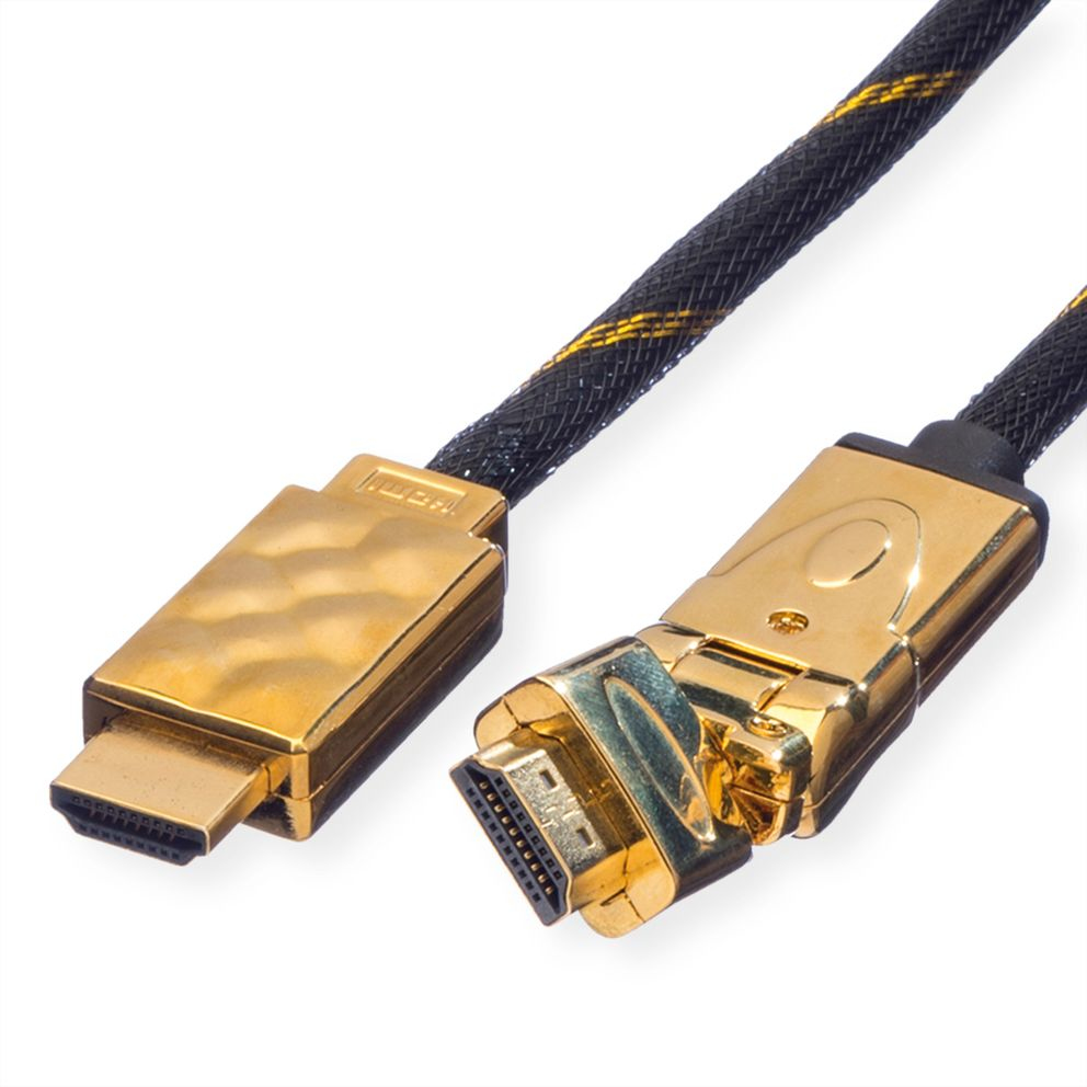 Secomp Gold HDMI High Speed Cable with Ethernet - 2m - Black, Gold - 360-Degree Rotating Connector