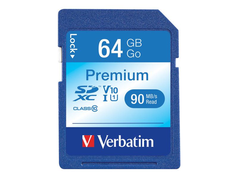 Tarjeta de memoria flash Verbatim Premium - 64 GB, clase 10 SDXC