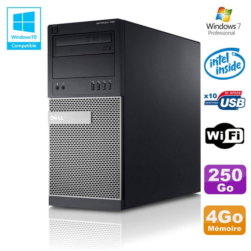 PC de sobremesa Dell Optiplex 790 - Procesador Intel G630, 2,7 GHz, 4 GB de RAM, disco duro de 250 GB, DVD, WiFi, Windows 7