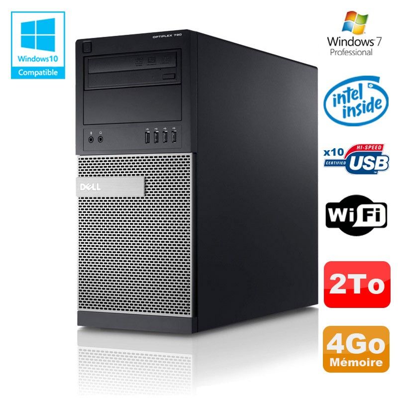 PC de escritorio Dell Optiplex 790 - Intel G630, 2.7GHz, 4GB RAM, disco duro de 2000GB, DVD, WiFi, Windows 7