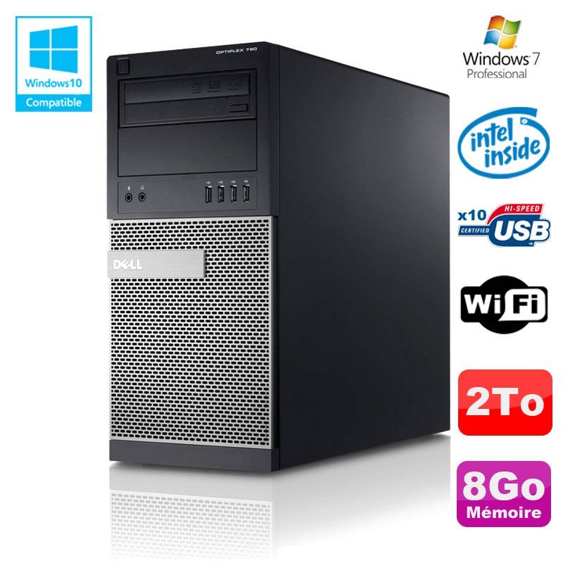 PC de escritorio Dell Optiplex 790 - Intel G630, 2.7 GHz, 8 GB RAM, 2 TB HDD, DVD, WiFi, Windows 7
