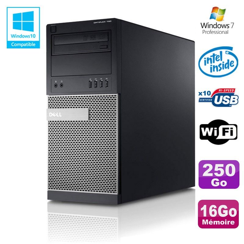 PC de escritorio Dell Optiplex 790 - Procesador Intel G630, 2.7 GHz, 16 GB de RAM, 250 GB HDD, DVD, WiFi, Windows 7