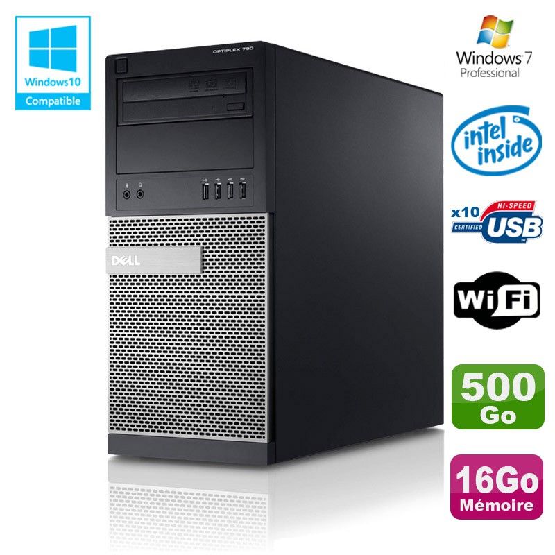 PC de escritorio Dell Optiplex 790 - Intel G630, 2.7 GHz, 16 GB de RAM, 500 GB HDD, DVD, WiFi, Windows 7