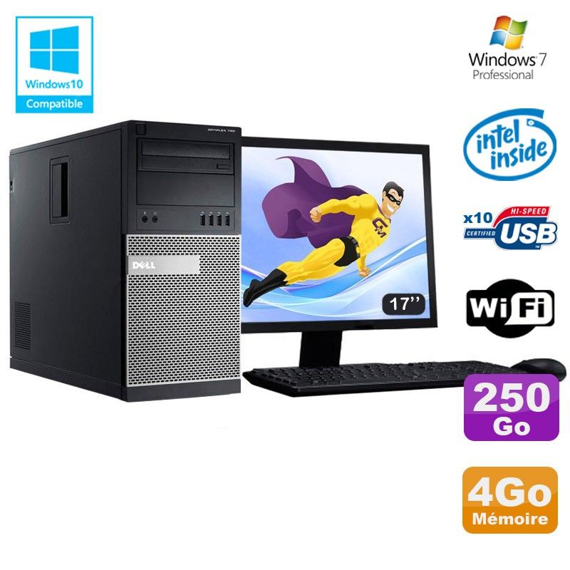 Dell Optiplex 790 Tower PC - Intel Pentium G630, 4GB RAM, 250GB HDD, DVD Drive, WiFi, Windows 7