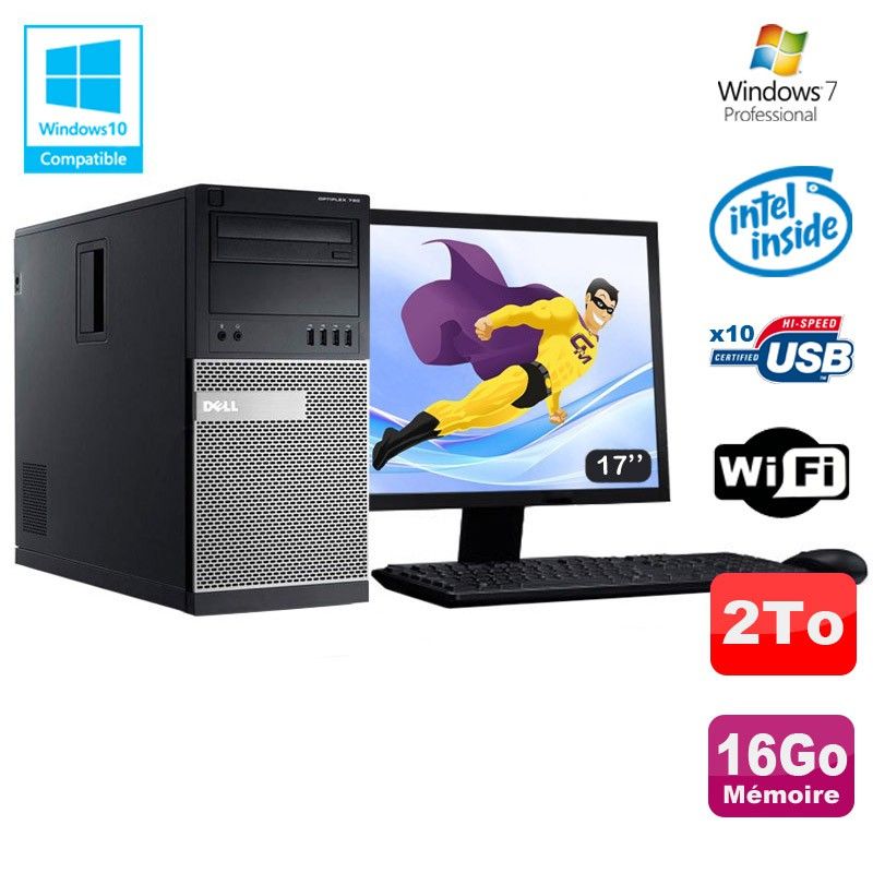 Dell Optiplex 790 Desktop PC - Intel Core i3-2.7GHz, 16GB RAM, 2TB HDD, DVD Drive, WiFi, Windows 7