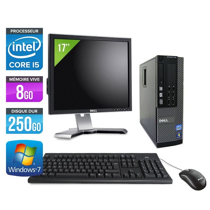 Dell Optiplex 790 SFF Desktop + 17'' Screen - Intel Core i5-2400 / 3.10 GHz - 8GB RAM - 250GB HDD - DVD - Gigabit Ethernet - Windows 7 Professional