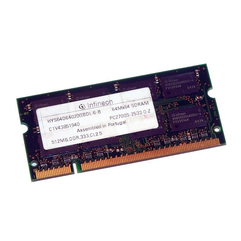Infineon 512MB DDR1 SODIMM RAM (HYS64D64020GBDL-6-B, PC-2700S, 333MHz)