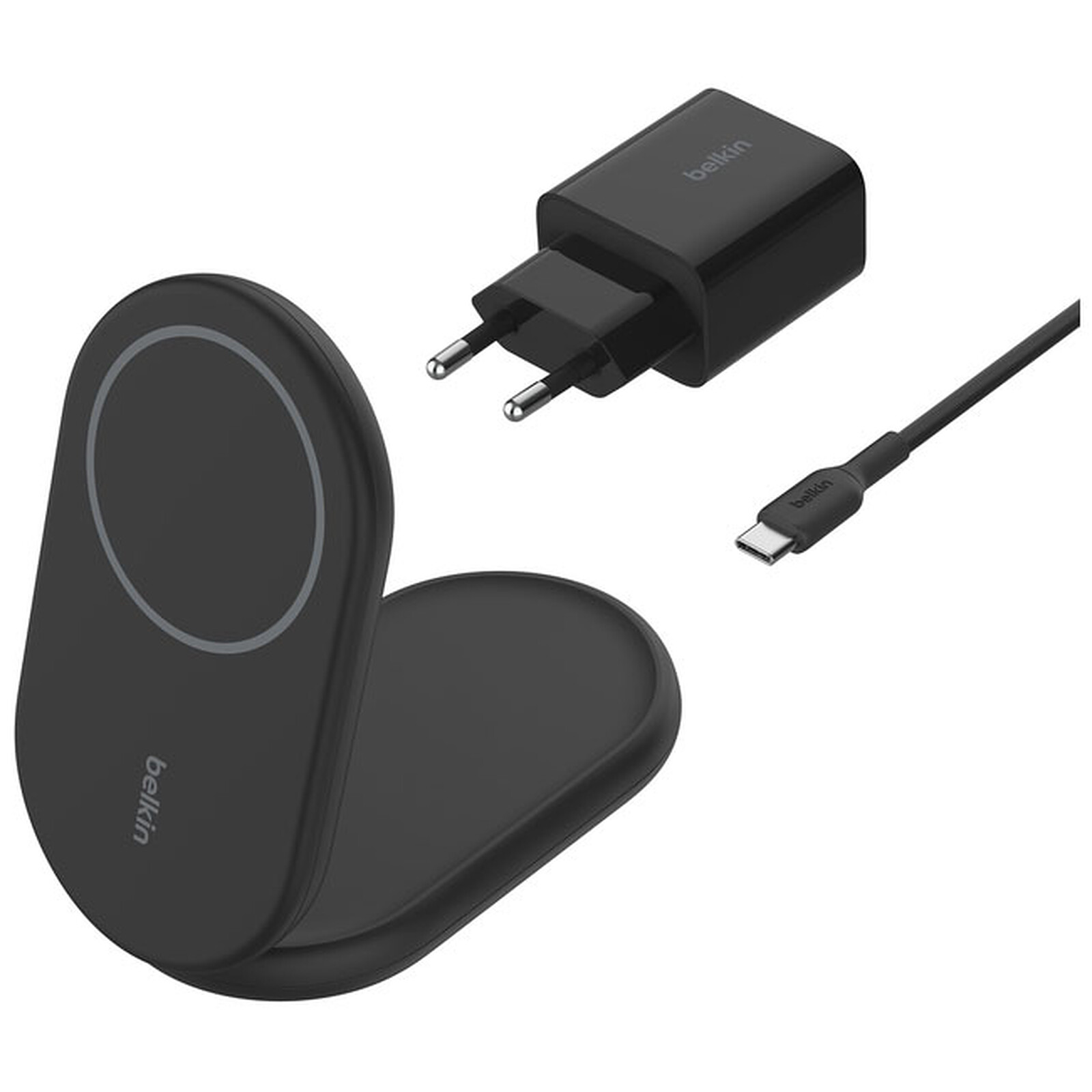 Belkin BoostCharge Magnetic Foldable Charging Stand Qi2 15W (Black) + Mains Charger