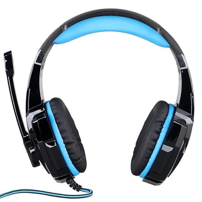 Casque de jeu Wofalo® G9000 avec micro et bandeau LED bleu