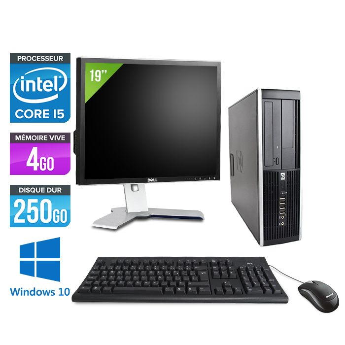 HP Elite 8100 SFF Desktop PC + 19' Screen - Intel Core i5-650 / 3.2 GHz - 4GB RAM - 250GB HDD - DVDRW - Gigabit Ethernet - Windows 10 Pro