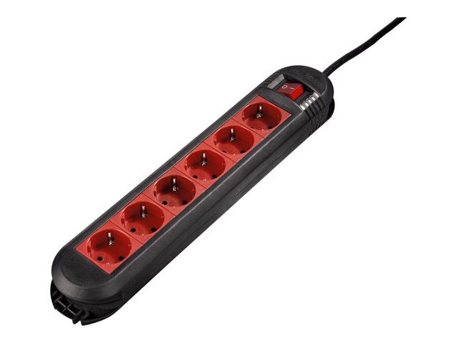Hama Distribution Panel Color - Power Distribution Unit - AC 220-240V - 6 Output Connectors - 1.5m Cord - Black, Red