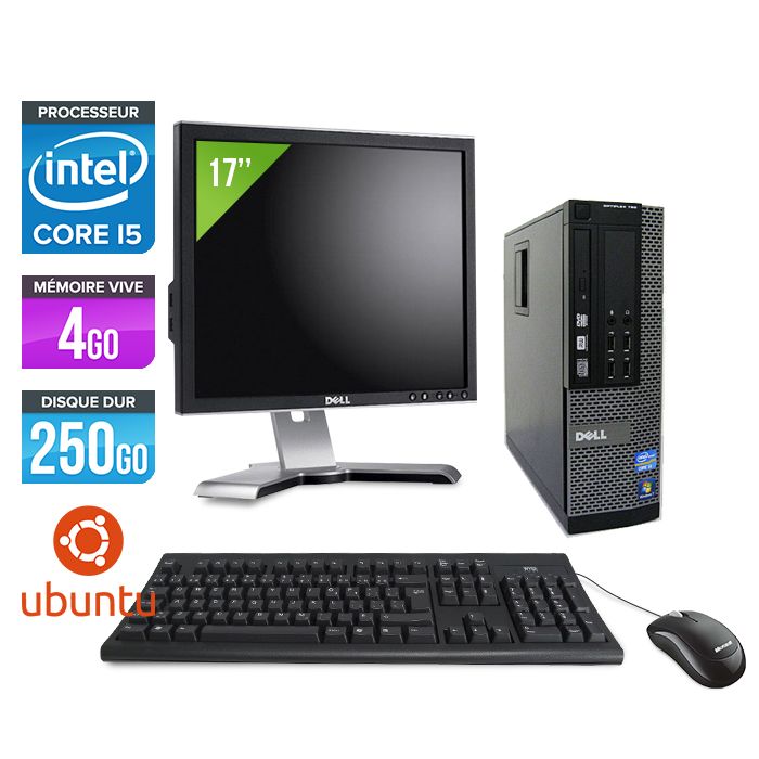 Dell Optiplex 790 SFF Desktop + 17" Screen - Intel Core i5-2400 / 3.10 GHz - 4GB RAM - 250GB HDD - DVD - Gigabit Ethernet - Linux - Ubuntu