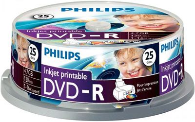 Philips 25x DVD-R - 4.7GB (120min) 16x Printable by Inkjet - Spindle