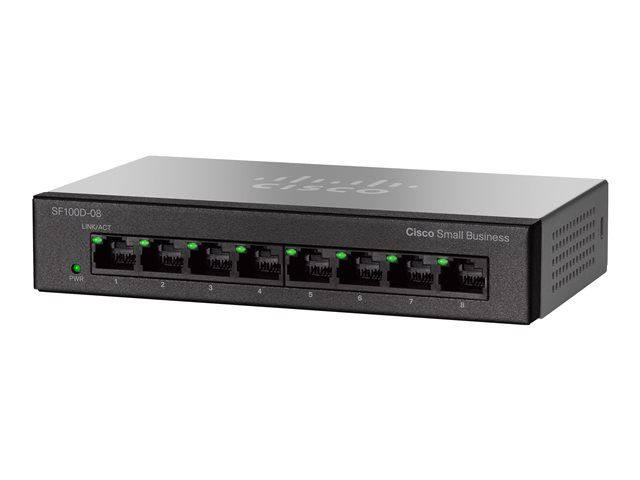Commutateur Cisco Série 100 SF 100D-08 - Non géré - 8 ports Gigabit Ethernet - Bureau - Alimentation CC