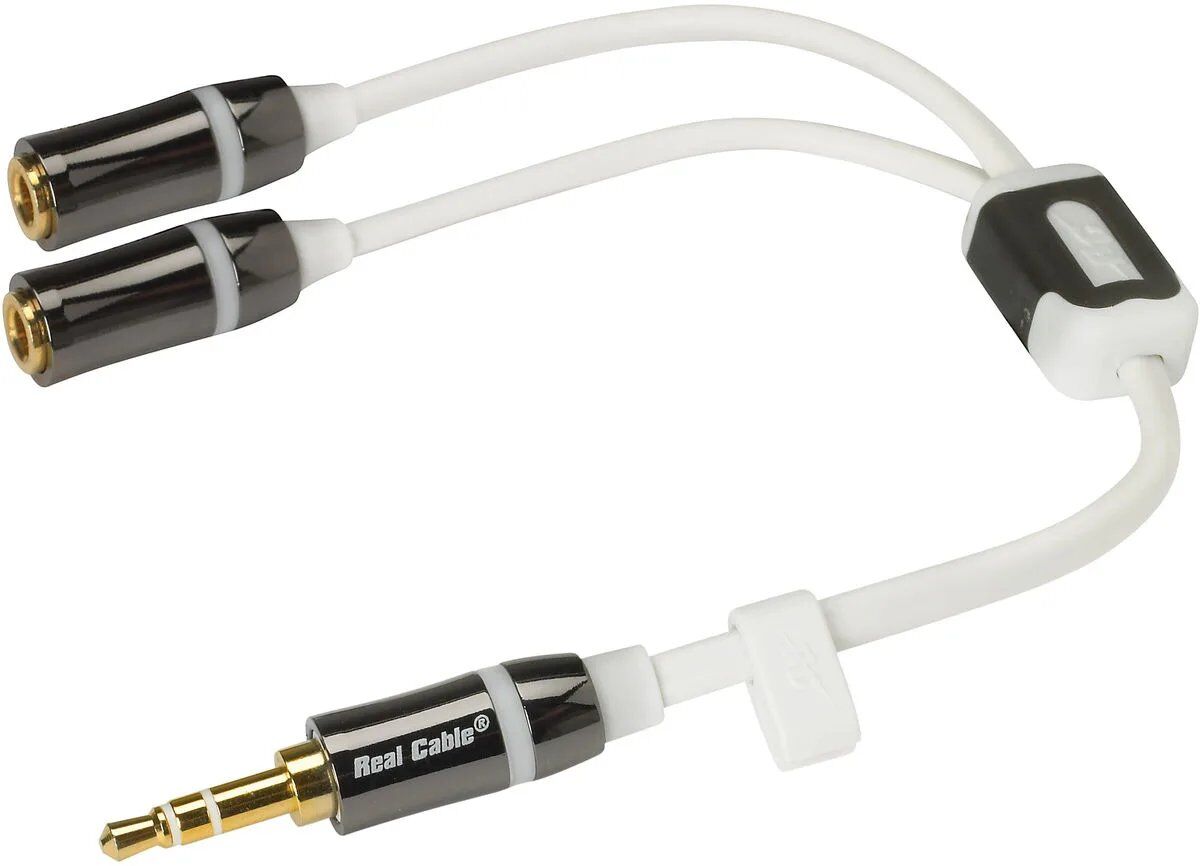Real Cable EVOLUTION iPlug J35M2F - Audio Splitter - 3.5mm Stereo Mini Male to 2 Female - 20cm - Shielded - Flat