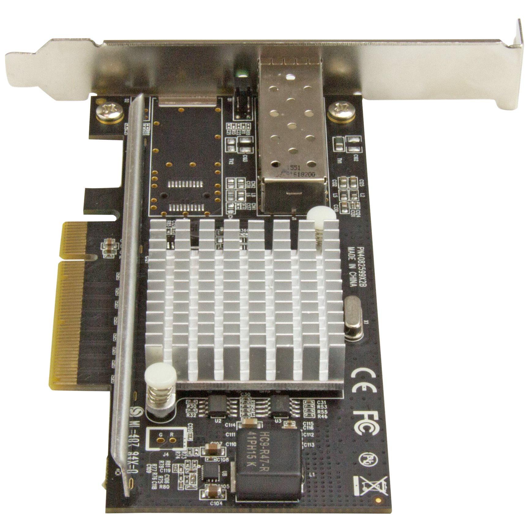 Tarjeta de red StarTech.com con 1 puerto de fibra óptica - Ethernet de 10 Gbit SFP+ - Chipset Intel - Adaptador NIC PCIe - Negro - con módulo transmisor 10GBase-SR SFP+