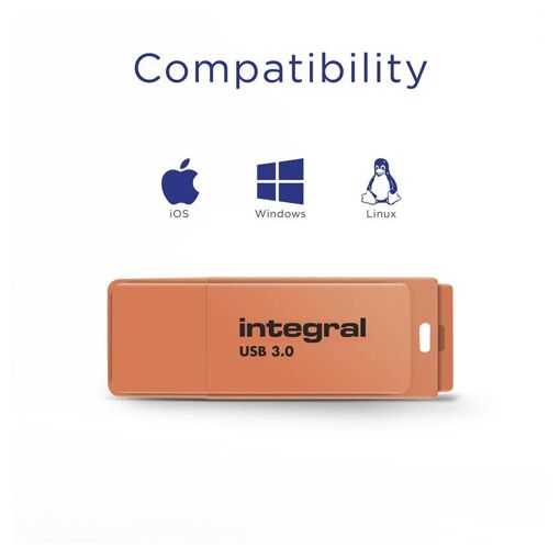 Integral Memory Neon USB Flash Drive - 64GB - USB 3.0 - Orange