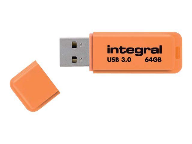 Integral Memory Neon USB Flash Drive - 64GB - USB 3.0 - Orange