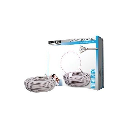 Câble König UTP CAT 6 - 100 m - Bloqué - Gris clair