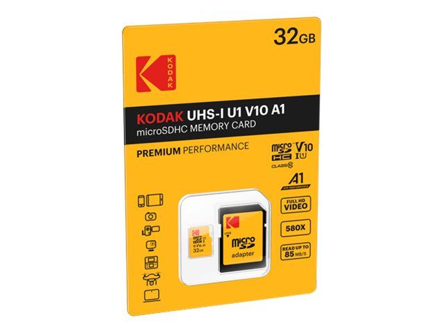 Kodak Flash Memory Card (microSDHC Adapter - SD Included) - 32GB - UHS Class 1/Class 10 - 580x - microSDHC UHS-I