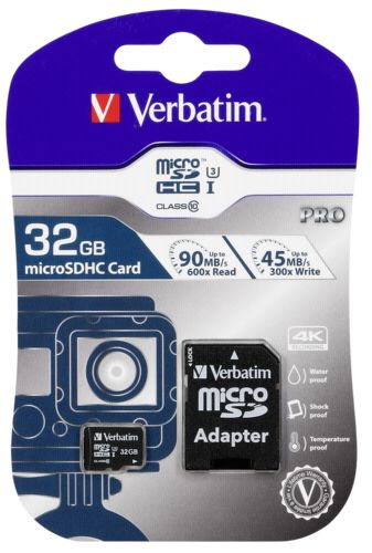Tarjeta de memoria Verbatim 32GB Pro 600X microSDHC con adaptador, UHS-I U3 Clase 10