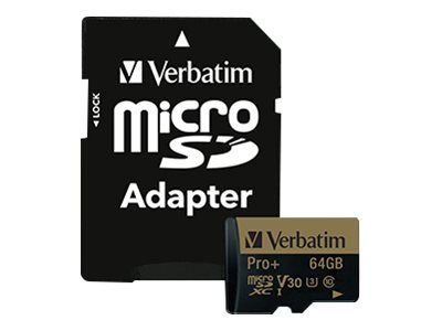Tarjeta de memoria Verbatim PRO+ 64GB (con adaptador microSDXC a SD) Clase UHS 3/Clase 10