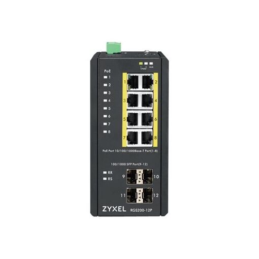 Commutateur géré ZyXEL RGS200-12P - 8 ports Gigabit Ethernet (PoE+), 4 emplacements SFP