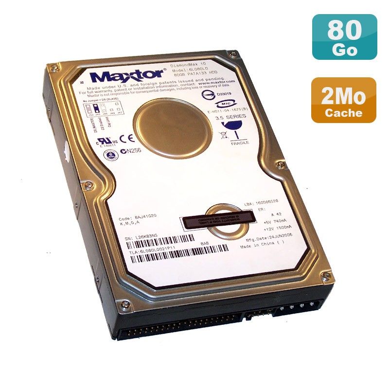 Maxtor 80GB 3.5" Internal Hard Drive IDE ATA 7200RPM 2MB Cache DiamondMax 10 6L080L0