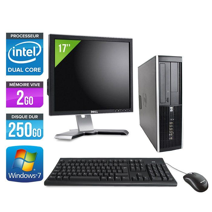 PC de escritorio HP Elite 8100 SFF + Monitor de 17 pulgadas - Intel Pentium G6950 / 2.80 GHz - 2GB RAM - Disco duro de 250GB - Lectora de DVD - Ethernet Gigabit - Windows 7 Profesional
