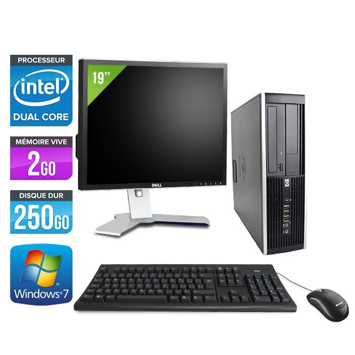 Ordinateur de bureau HP Elite 8100 SFF + Écran 19'' - Intel Pentium G6950 / 2,80 GHz - 2 Go RAM - 250 Go HDD - DVD - Ethernet Gigabit - Windows 7 Professionnel