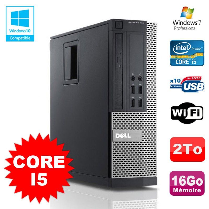 Dell Optiplex 790 SFF Computer - Intel Core i5, 3.1GHz, 16GB RAM, 2TB HDD, WiFi, Windows 7 Pro