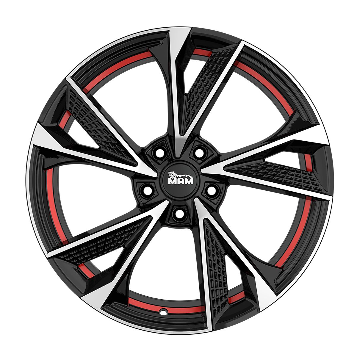 MAM Wheels RS6 Alloy Rim 7.0J x 16, 5x120 ET35, Black Front/Polished Red Inside