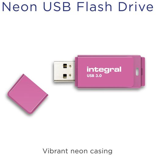 Integral Neon USB Flash Drive - 64GB - USB 3.0 - Pink