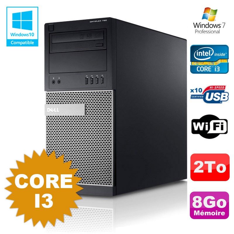 Dell Optiplex 790 Desktop PC - Intel Core i3, 8GB RAM, 2TB HDD, DVD, WiFi, Windows 7