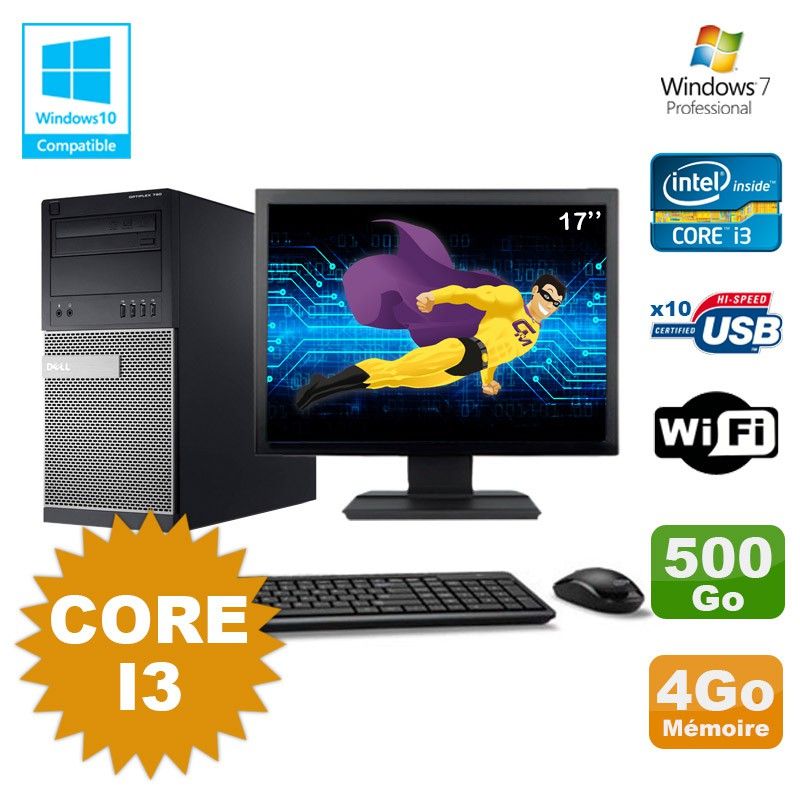 Dell Optiplex 790 Desktop PC - Intel Core i3, 4GB RAM, 500GB HDD, DVD Drive, WiFi, Windows 7 + 17" Screen