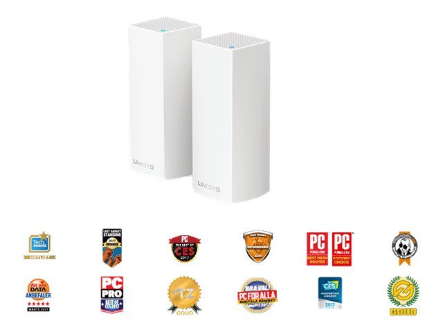 Linksys VELOP Wi-Fi Multiroom System WHW0302 - 2 Routers - Up to 4000 sq. ft. - Mesh - 1GbE - Wi-Fi 5 - Bluetooth - Tri-band