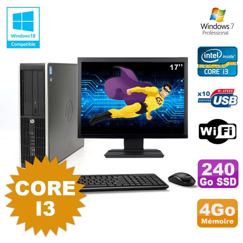 HP Compaq 6200 Pro SFF Desktop - Core i3, 4GB RAM, 240GB SSD, DVD Drive, WiFi, Windows 7 + 17" Screen