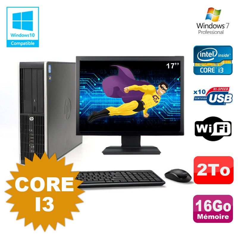 Ordinateur de bureau HP Compaq 6200 Pro SFF - i3, 16 Go RAM, 2 To HDD, DVD, WiFi, Windows 7