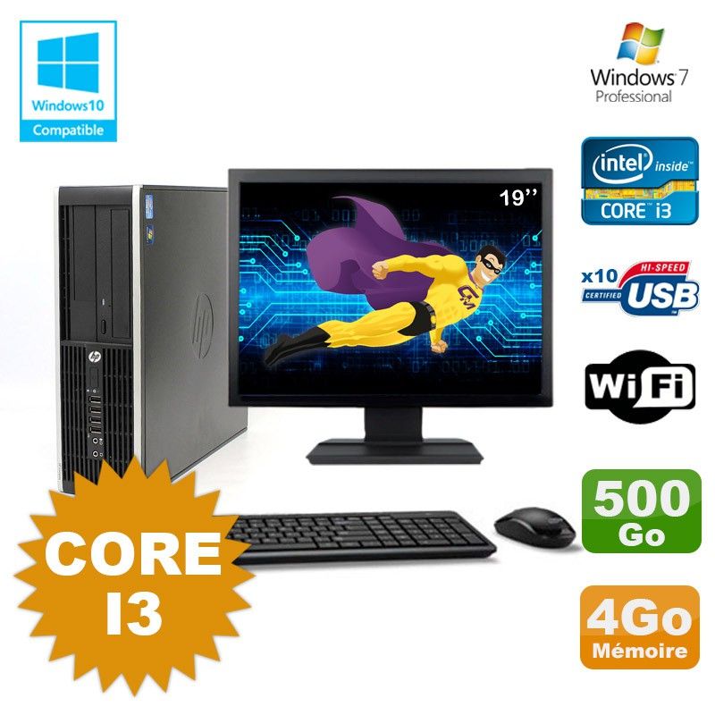 HP Compaq 6200 Pro SFF Desktop PC - Core i3, 4GB RAM, 500GB HDD, DVD Drive, WiFi, Windows 7 Pro + 19" Monitor