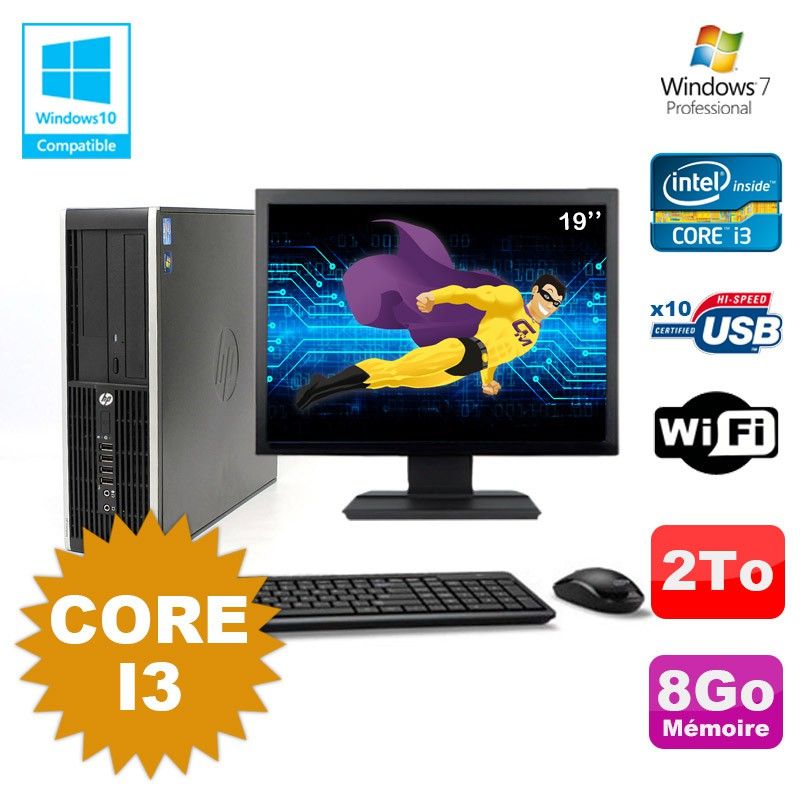 Ordinateur de bureau HP Compaq 6200 Pro SFF - Processeur Intel Core i3, 8 Go de RAM, 2 To de SSD, DVD, Wi-Fi, Windows 7