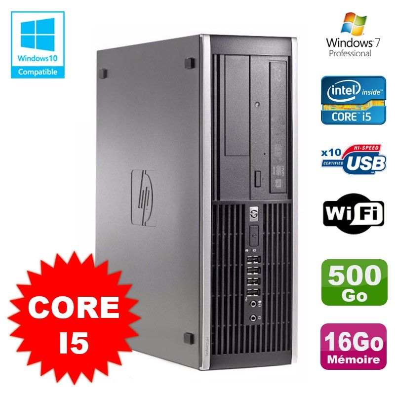 HP Compaq Elite 8100 SFF Desktop PC - Intel Core i5-650, 3.2GHz, 16GB RAM, 500GB HDD, DVD Burner, WiFi, Windows 7 Pro