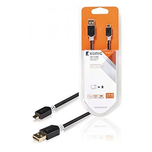 König Micro-USB Cable (3m, USB 2.0, Anthracite)