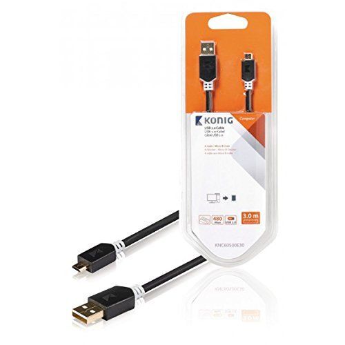 Cable König Micro-USB (3 m, USB 2.0, Gris Carbón)