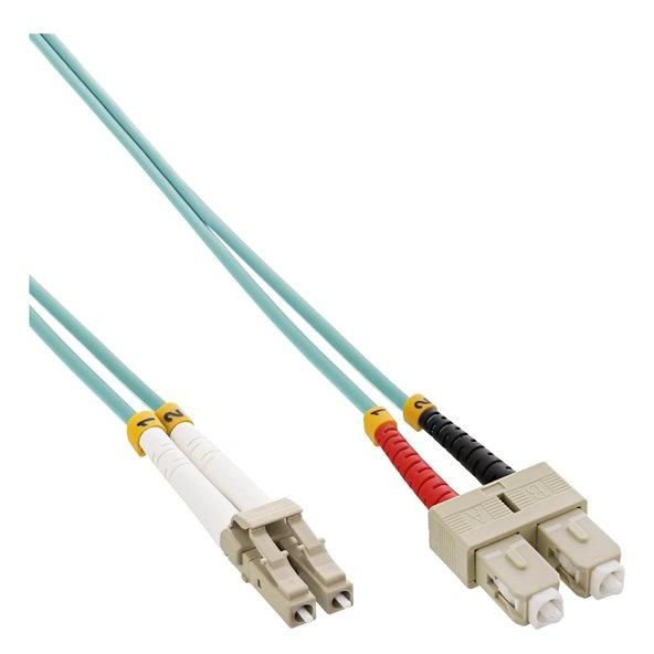 INTOS ELECTRONIC OM3 Duplex Fiber Optic Cable, 20m, LC Multi-Mode (M) to SC Multi-Mode (M), 50/125 Microns, Halogen-Free, Turquoise